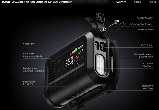 AX65 2000A Boost Air Jump Starter and 100PSI Air Compressor