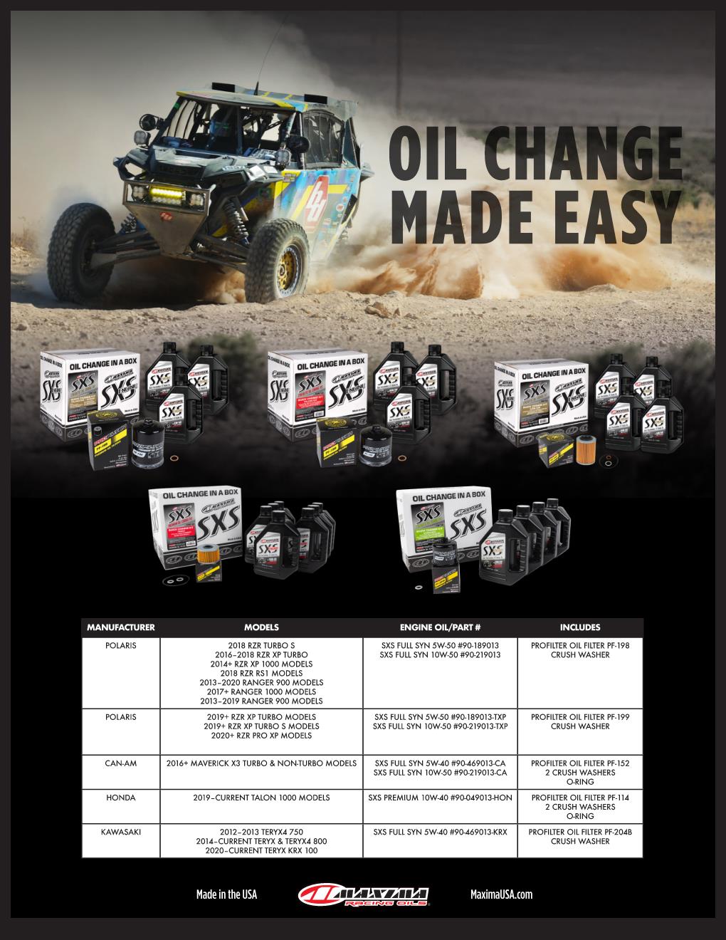 MAXIMA SXS QUICK CHANGE KIT 10W-50 WITH BLACK OIL FILTER Polaris