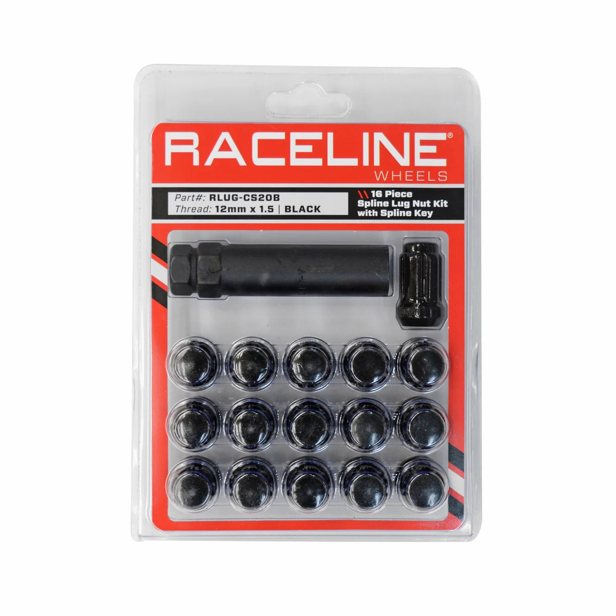 RACELINE 12MMX1.50 LOCK STYLE LUG 20/PK LOCK STYLE LUG NUTS BLK