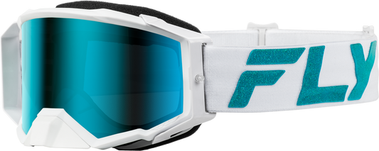 FLY RACING ZONE ELITE GOGGLE WHITE/TEAL W/ LIGHT GRN MIRROR/SMOKE LENS